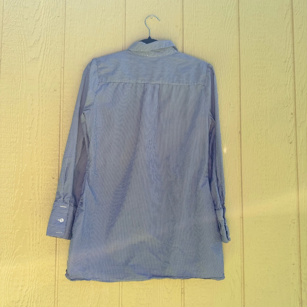 ECI New York Blue Striped Long Sleeve Button Down Shirt Dress 6 Preppy‎ Classic - Picture 5 of 14